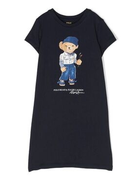 Polo Ralph Lauren Bear Tee Dress  Cotton Jersey Short Sleeve Navy Blue Girl S(7)